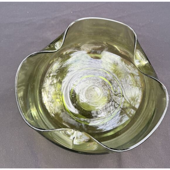 Vintage Anchor Hocking Large Serving Bowl, Accent Modern Forest Green Folded Rim - Picture 5 of 11